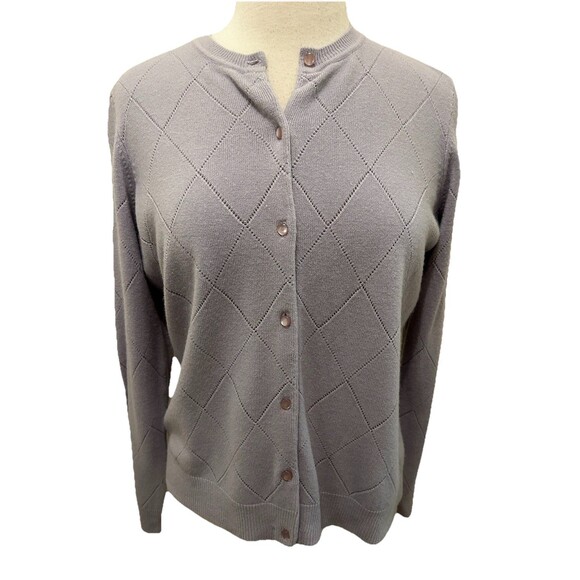 Vintage Lavender Casual Corner Long Sleeve Diamond Cutout Cardigan Sweater L - Picture 2 of 5